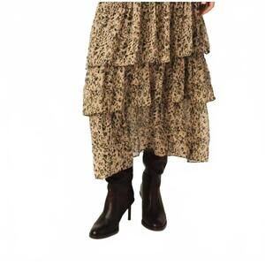 NEW BASH midi printed ruffled skirt in coccie